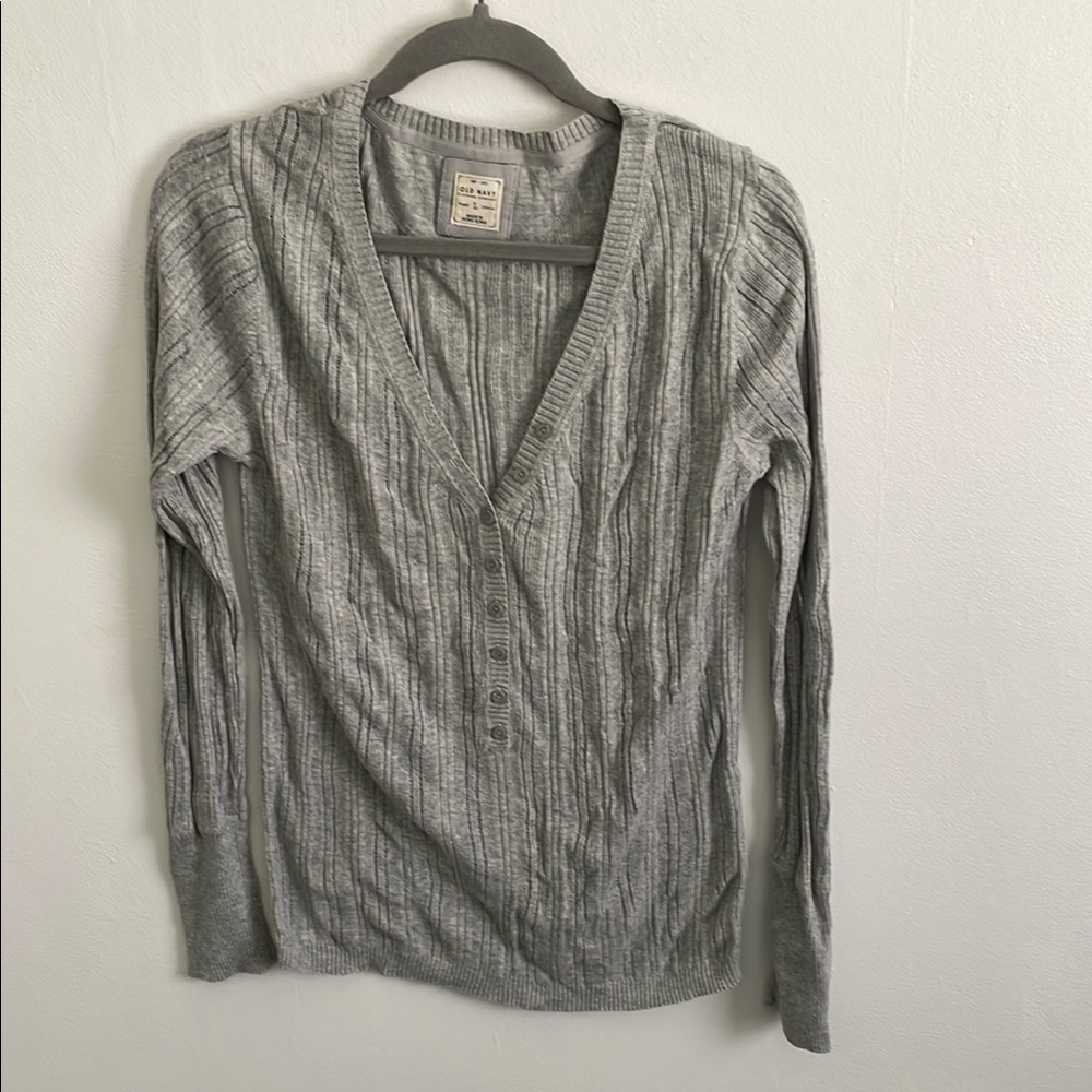 Gray V-Neck Button Front Henley Sweater Size Large